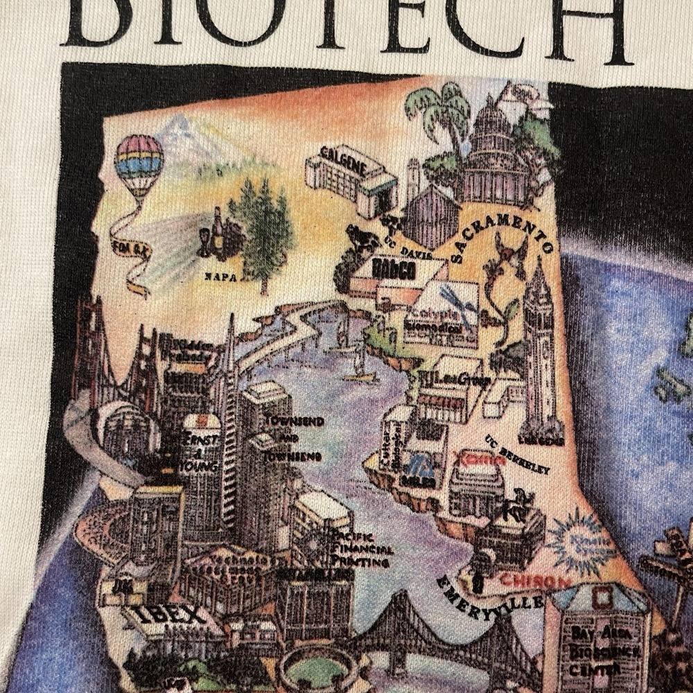 Vintage 1991 Biotech Bay California Jerzees Size XL Sweater‎ Made In USA White - Picture 5 of 12